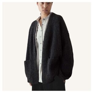 $395 NWOT TOAST Wool OVERSIZED Ribbed Knit Cardigan Cocoon jacket charcoal gray